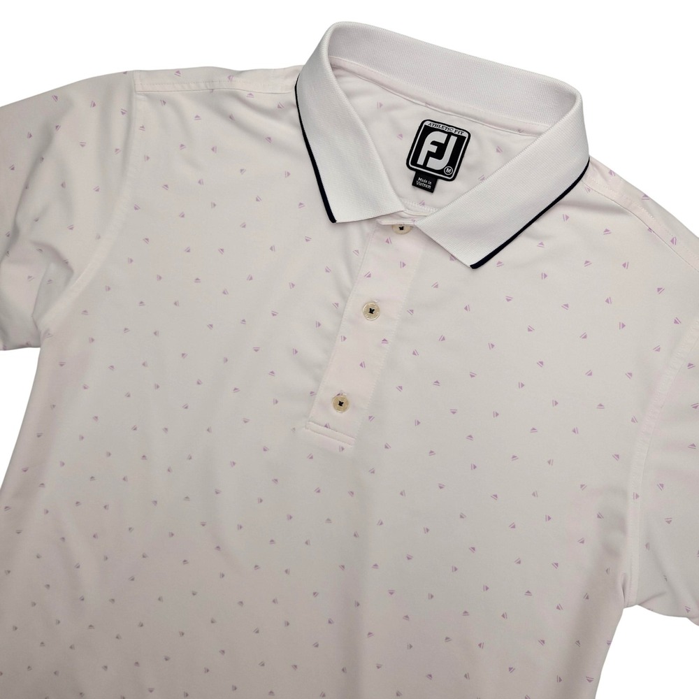 FootJoy Polo Shirt Mens M White Geometric Print Golf Performance Stretch Top
